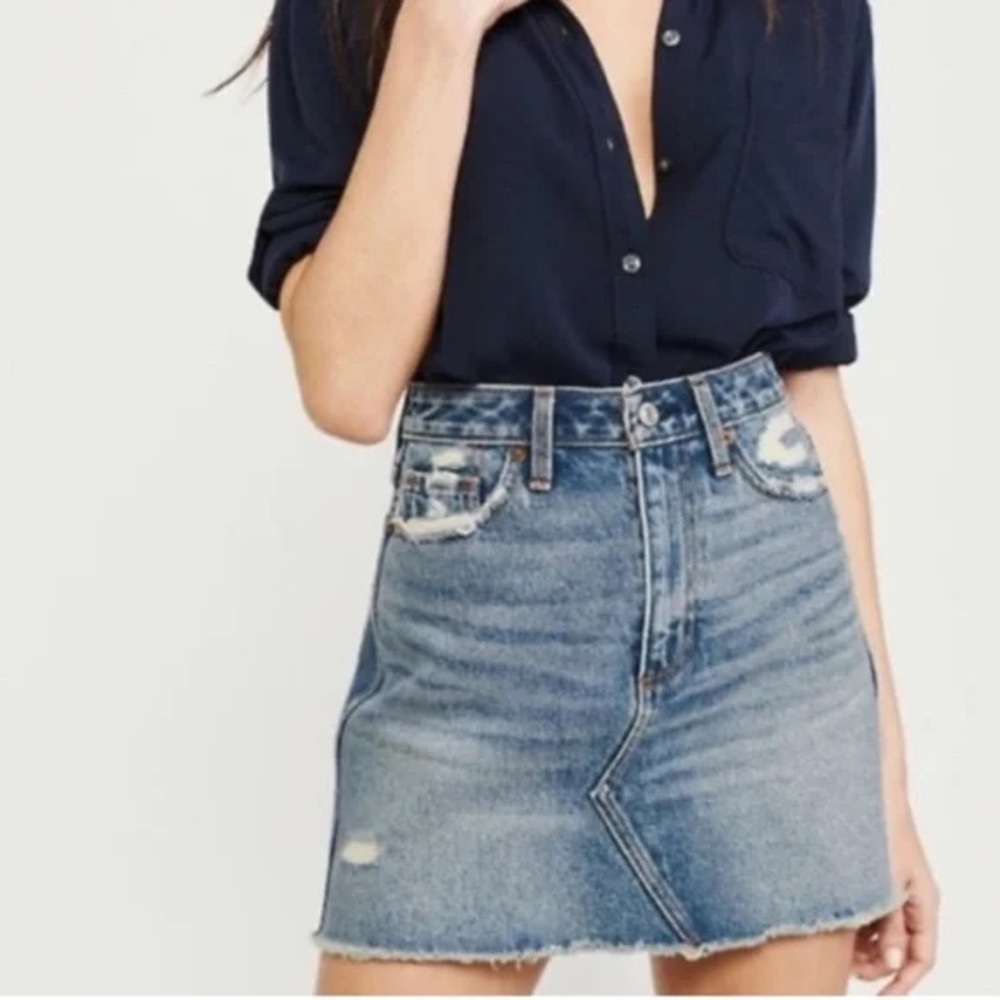 Abercrombie & Fitch Zoe Distressed Blue Denim Mini Skirt